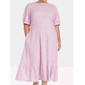 Who What Wear Bishop Sleeve High neck Tie back dress Purple Floral Size XXL